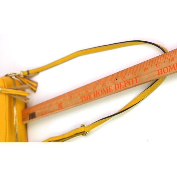 ITALY YELLOW GENUINE LEATHER TASSELS ZIP TOP X-BODY SHOULDER BAG CLUTCH HANDBAG - Picture 12 of 16